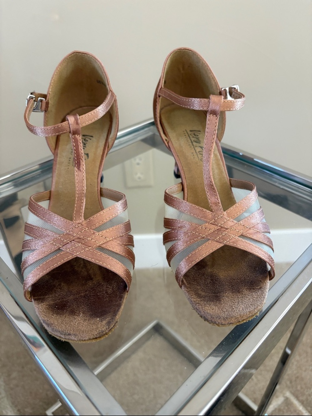 Very Fine Dancesport Sandal Metallic Rose T-Strap Women’s Sandals Suede Sole 8